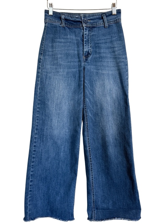 Oat New York Denim - OAT New York Wide Leg Jeans Women’s Size 4/27 Medium Wash Raw Hem Patch Pocket